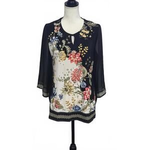 Elegant Floral Print Sheer Sleeve Blouse